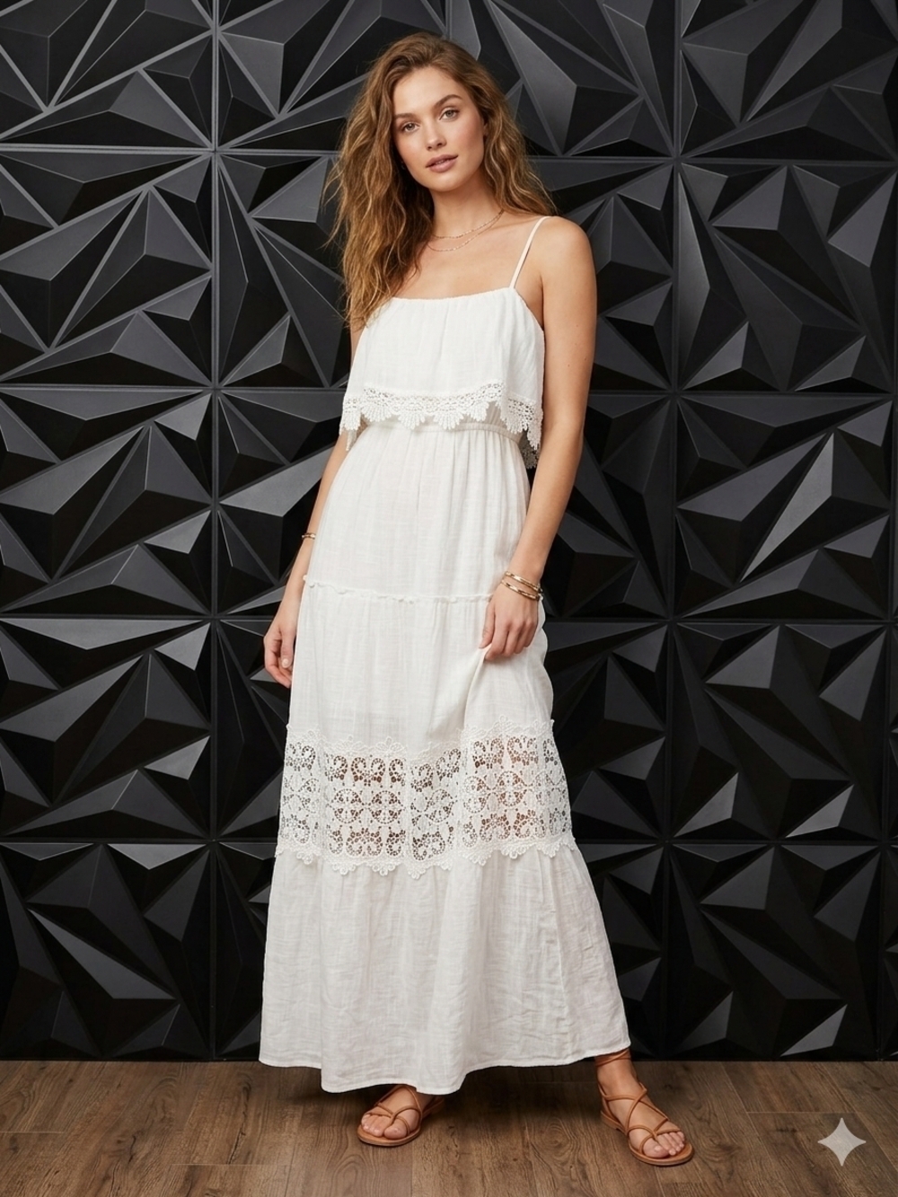 Altar'd State White Lace-Tiered Maxi Dress